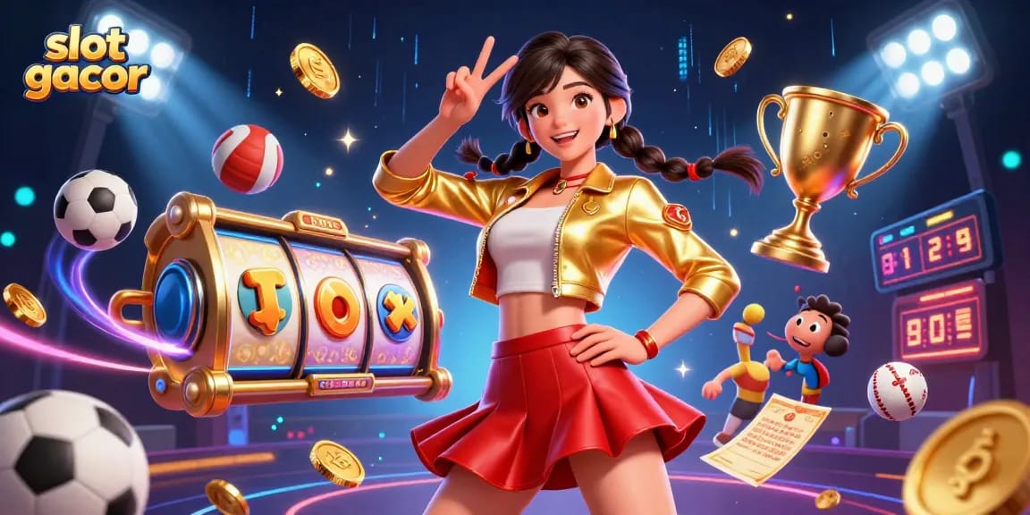 Experience thrilling wins on slot gacor with vibrant characters and dynamic action in this digital illustration.