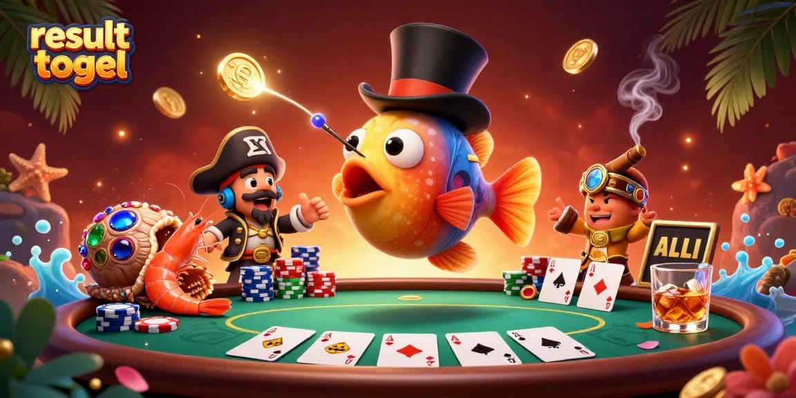 Experience the thrill of result togel with vibrant characters gambling at a poker table.