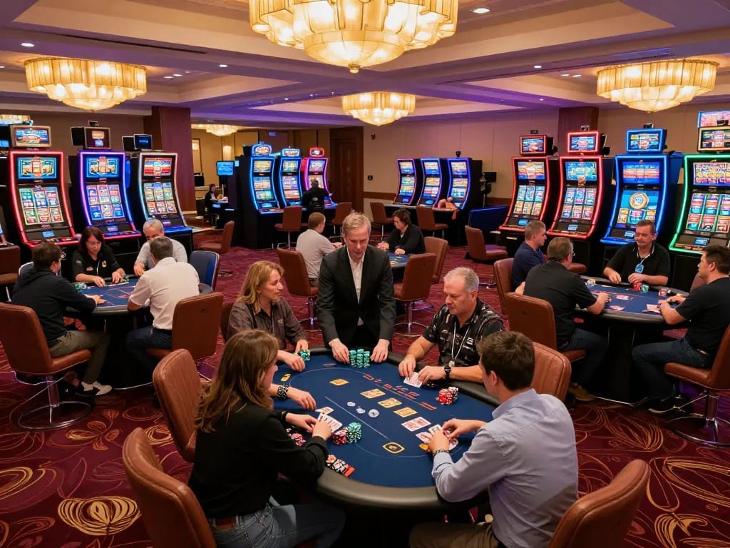 Players engaged in poker strategy at a casino table showcasing joylink free kredit excitement