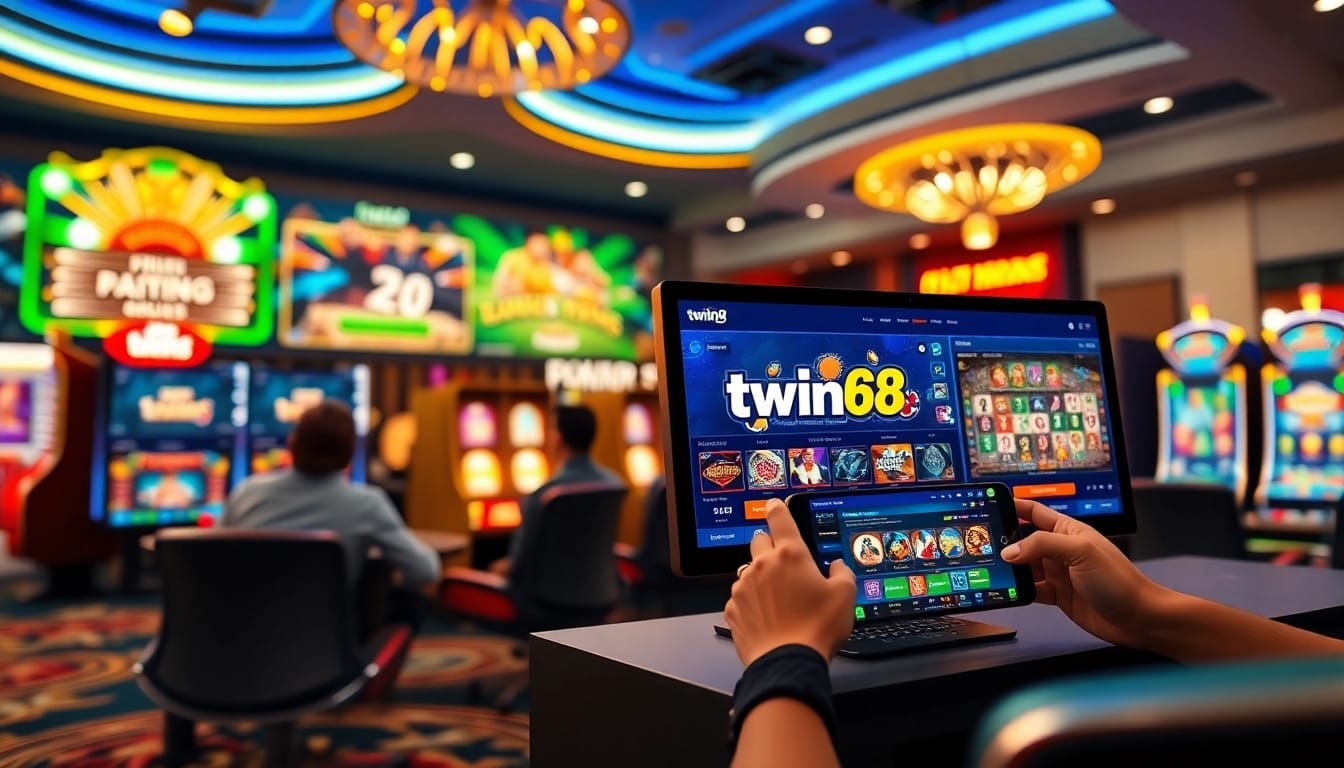 Twin68 platform showcasing diverse online gaming options with vibrant graphics and engaging user interface.