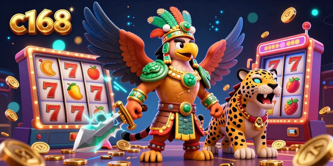 Experience thrilling gameplay with C168 casino adventures in a vibrant 3D illustration.