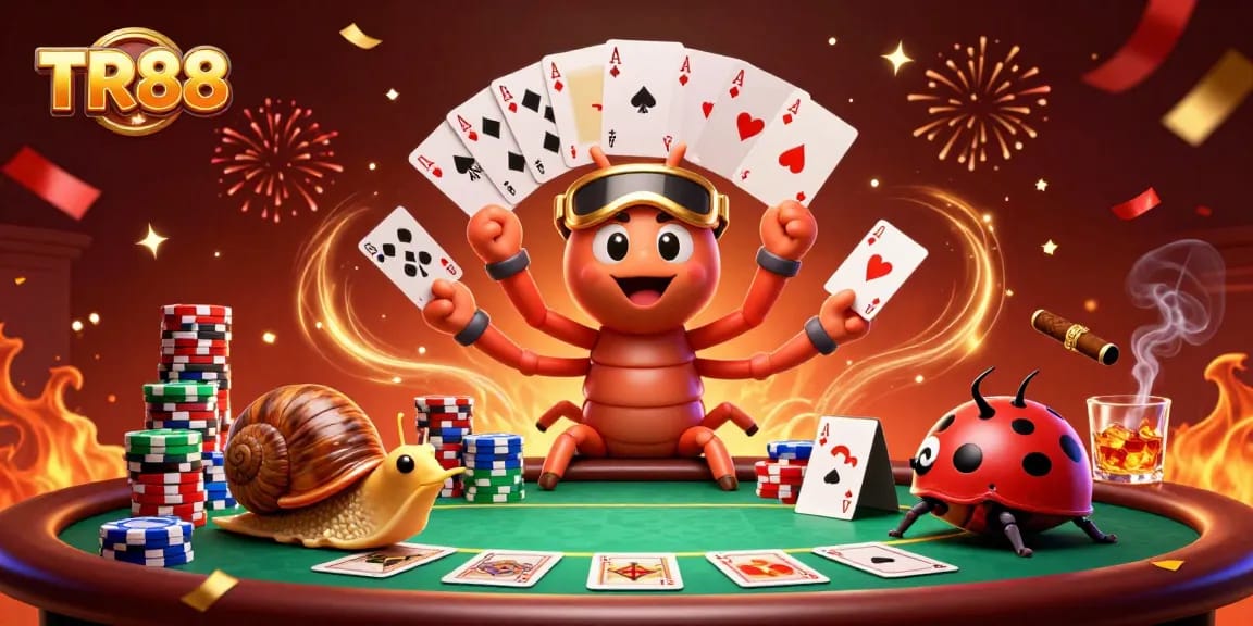 TR88 animated dealer and high-roller showcase intense poker action with colorful chips and cards.