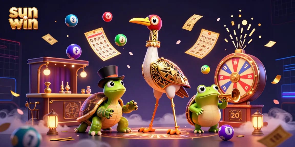 Experience the thrill of sun win with a vibrant 3D casino scene featuring festive characters and dynamic game elements.