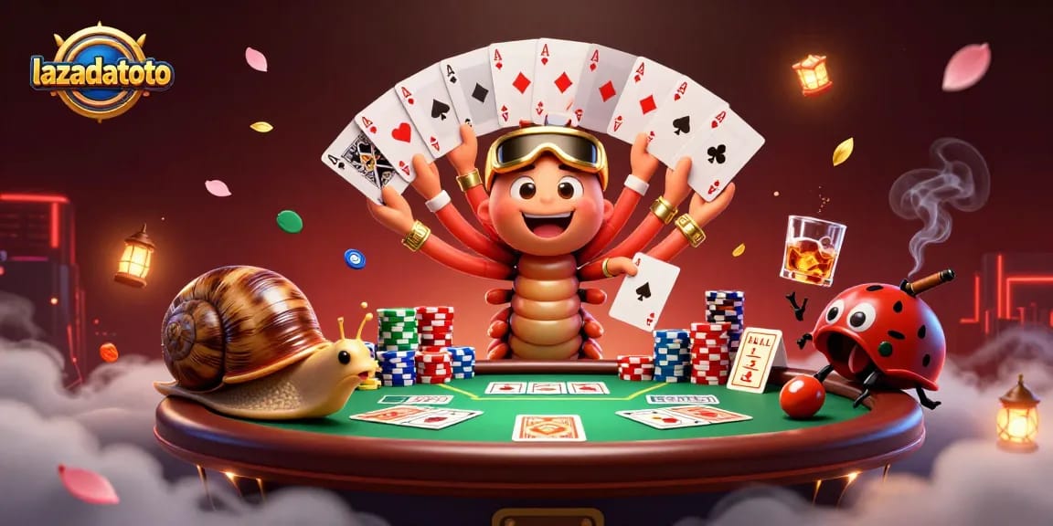 Experience thrilling gameplay with lazadatoto as a millipede dealer showcases diverse cards at a poker table.