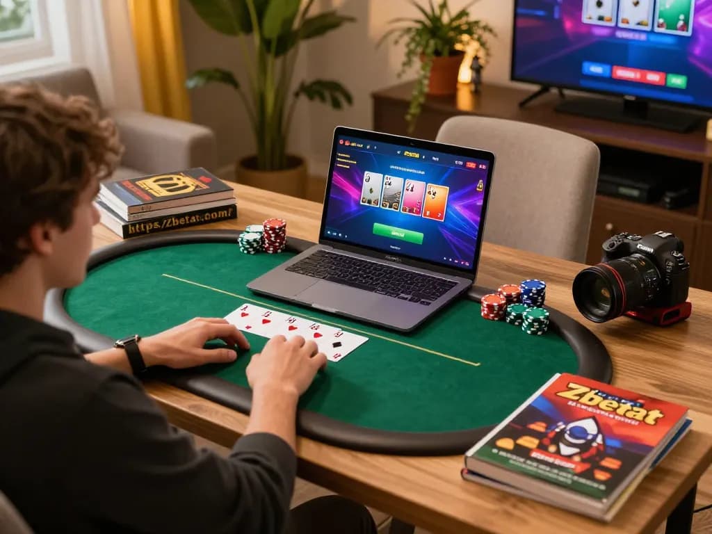 Player engaged in online gaming at https://Zbetat.com/, showcasing poker strategy and a lively atmosphere
