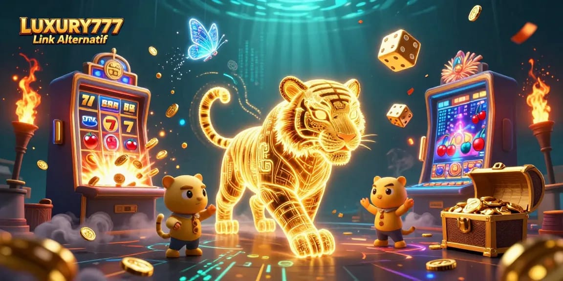 Mengakses LUXURY777 Link Alternatif dan mendapatkan jackpot dengan simbol slot yang berkilauan.