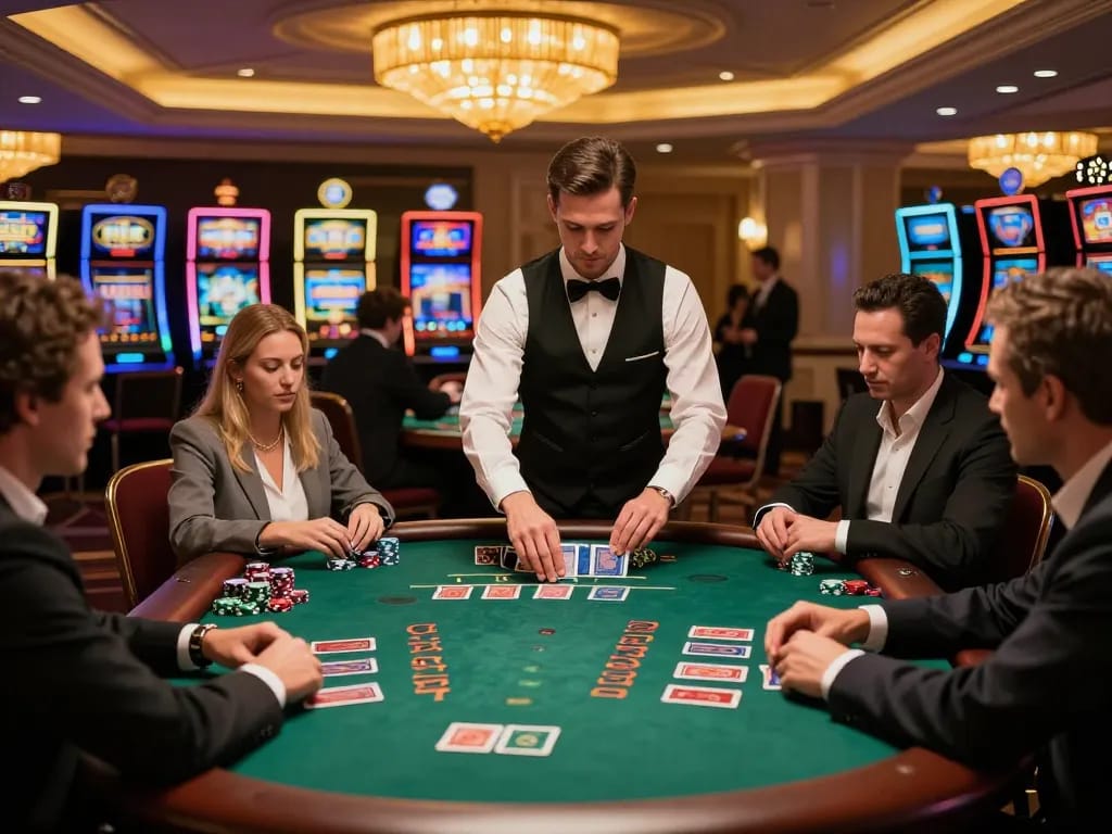Rajabet123 blackjack table with players engaged, focusing on strategy and betting.
