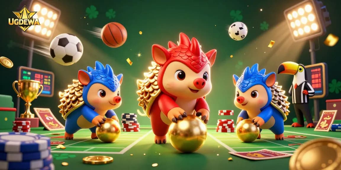 Bet on excitement with UGDEWA as rival pangolins compete in a vibrant casino scene.
