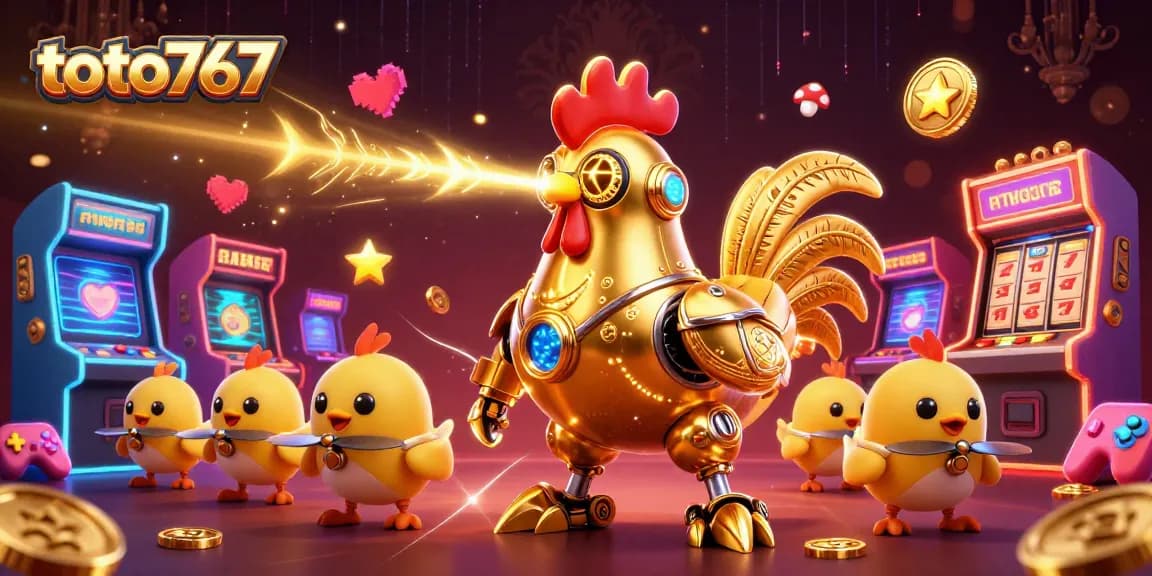 Permainan menyenangkan di toto767 dengan robot ayam dan permainan kasino 3D yang berwarna-warni.