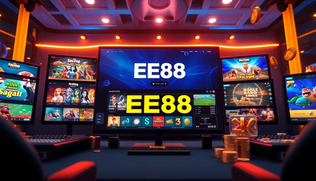 EE88 online gaming platform with vibrant 3D designs showcasing casino games and sports betting options.
