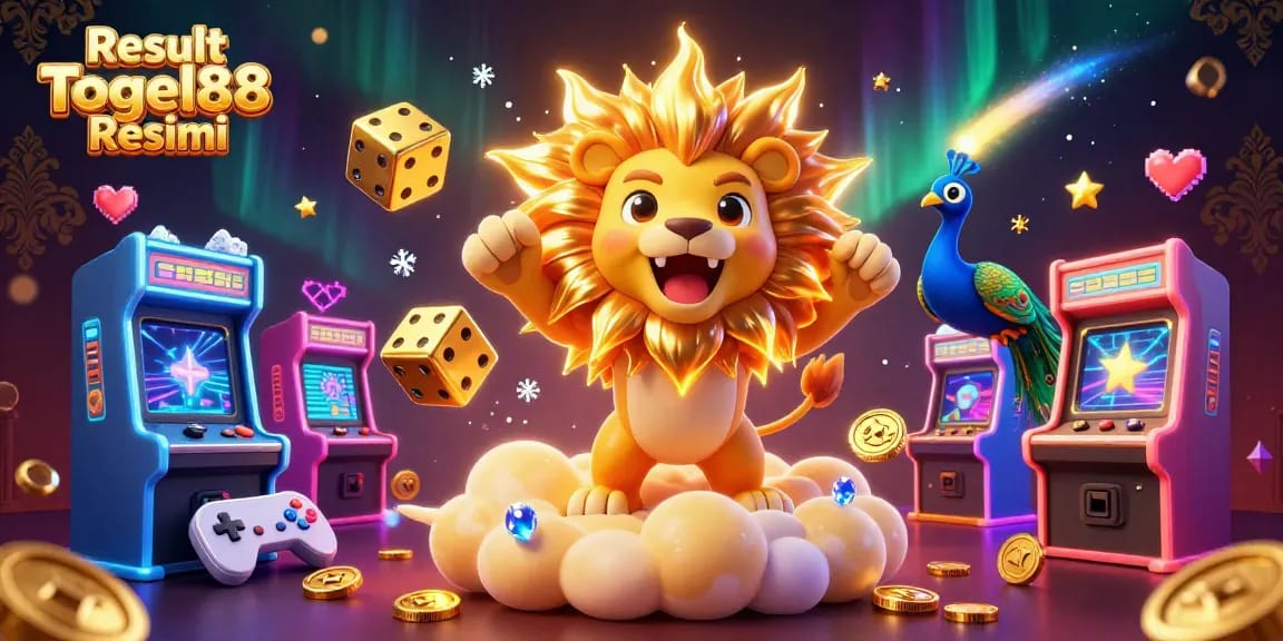 Engage with the thrilling Result Togel88 Resmi gaming scene featuring a roaring sun lion and stunning casino elements.