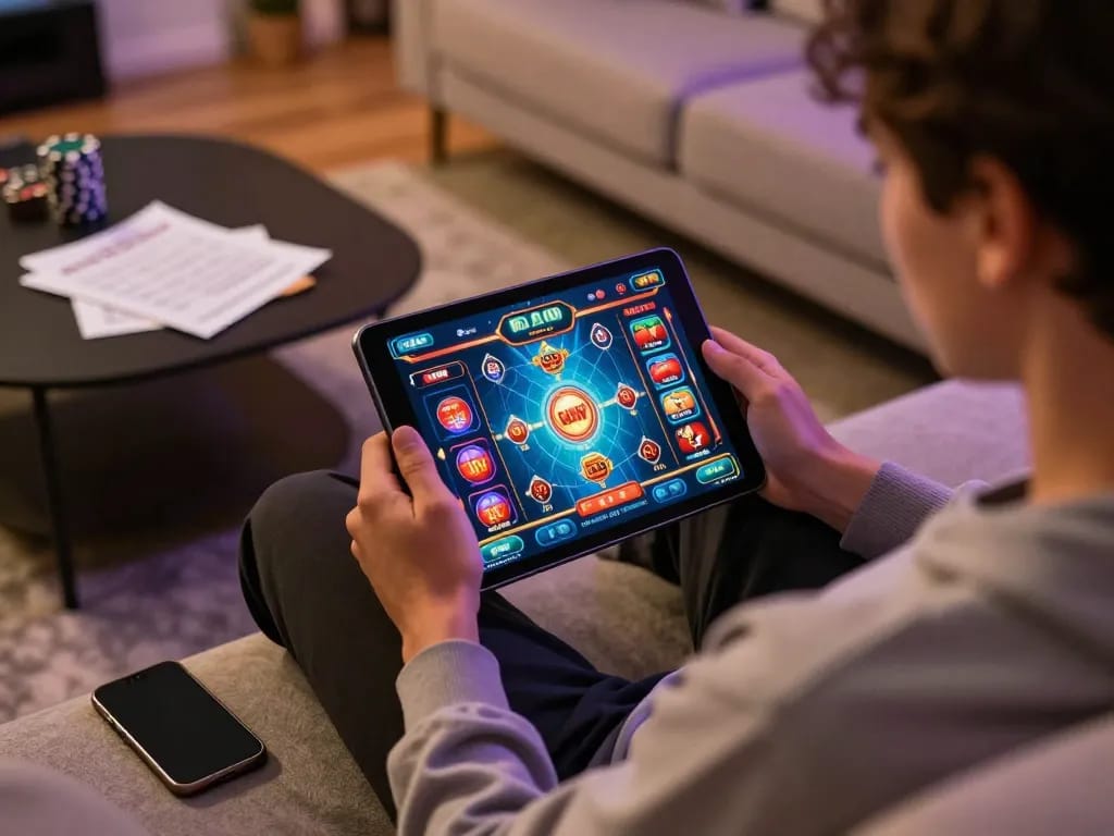 Ligalgo user enjoying immersive online gaming experience on a tablet at home
