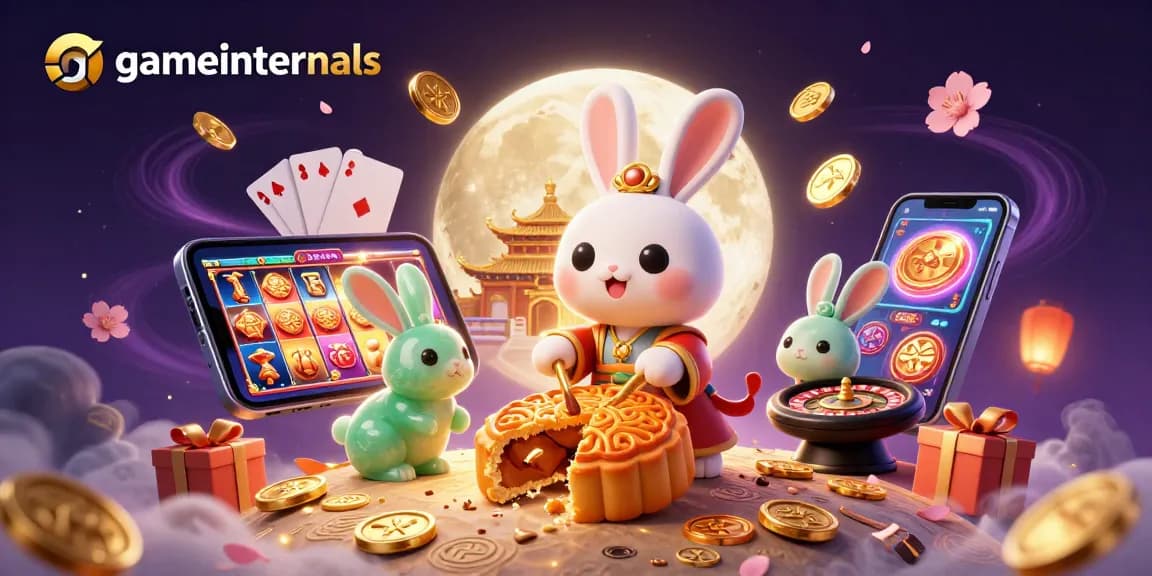 gameinternals showcases a lively casino scene with cartoon moon rabbit and gaming elements.