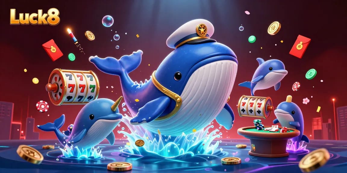 Engage in thrilling casino adventures at Luck8 with a whimsical 3D scene packed with animated characters and vibrant elements.