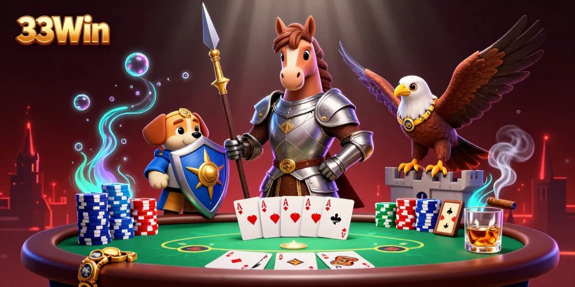 Engage with 33Win by playing dynamic poker games amidst lively medieval-themed characters.