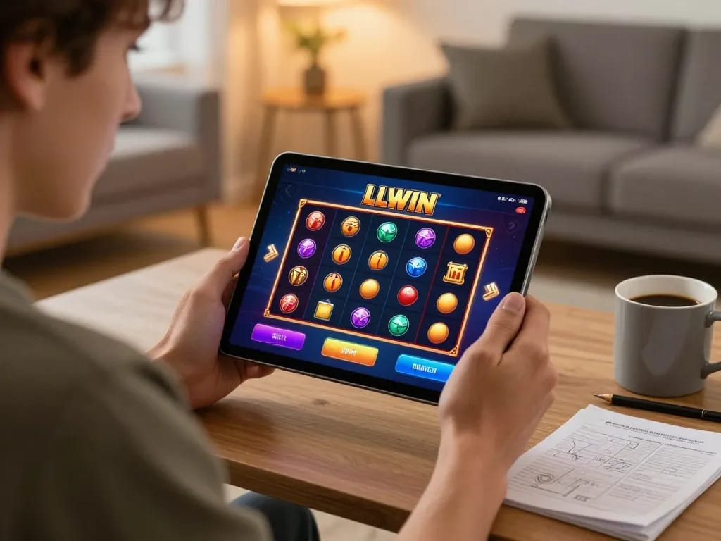Engaging slot game session on LLWIN app at home, showcasing dynamic gameplay