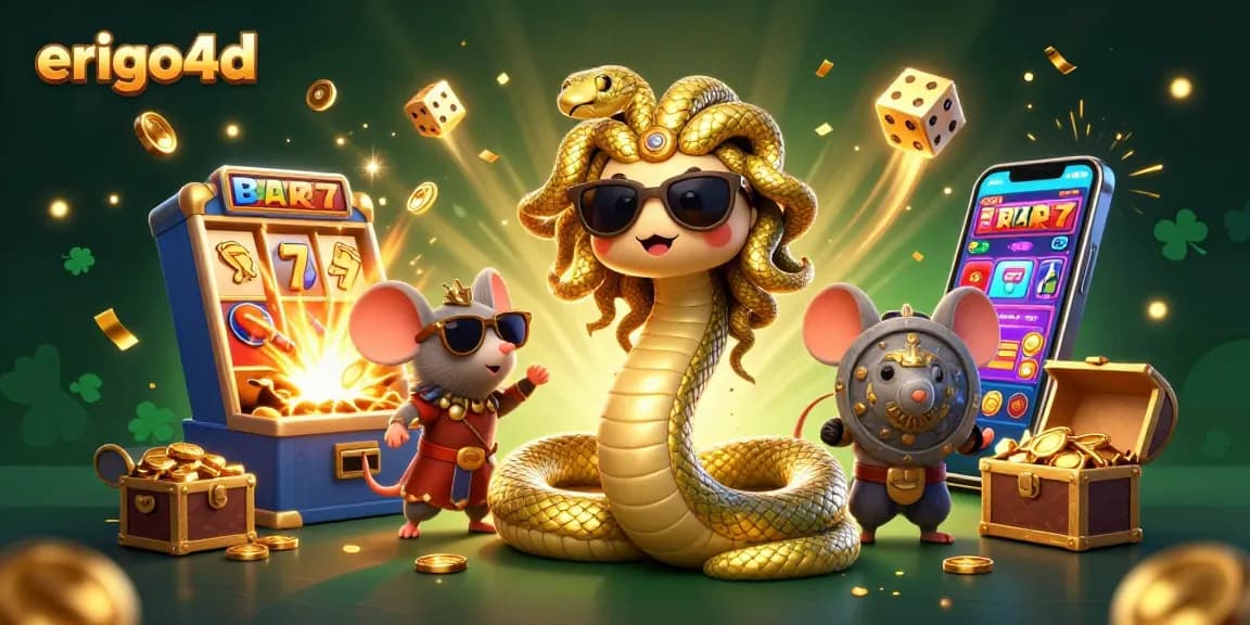 Spin and win at erigo4d with vibrant 3D illustration of slot machines and lucky symbols.