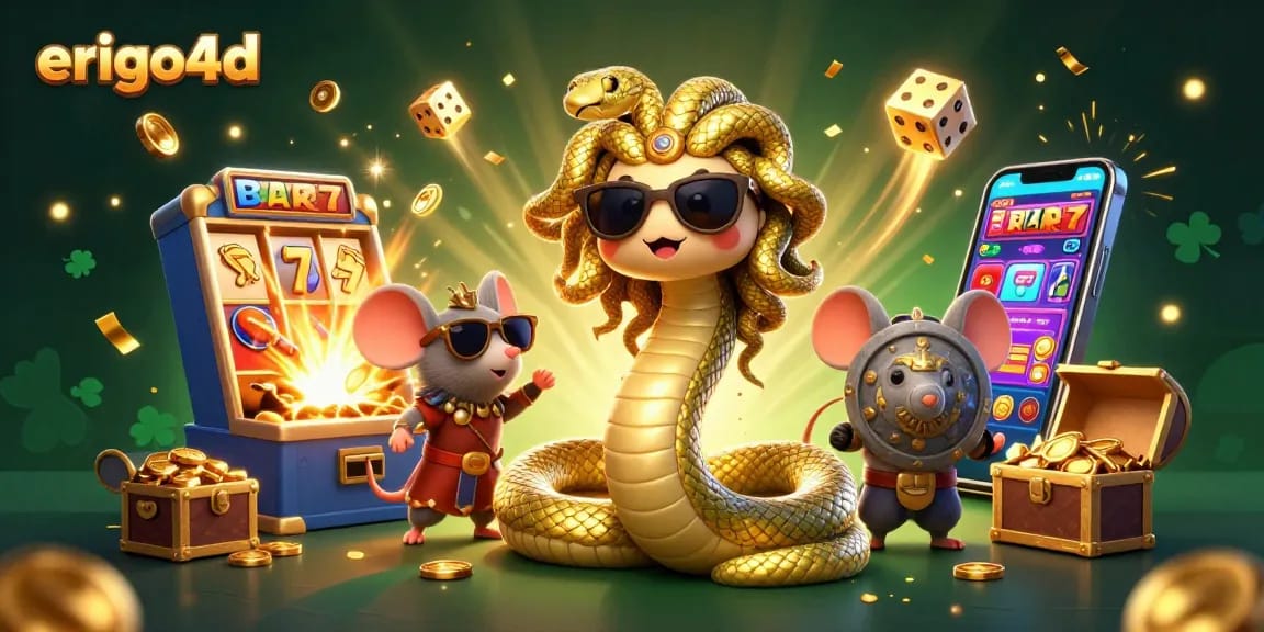 Spin and win at erigo4d with vibrant 3D illustration of slot machines and lucky symbols.