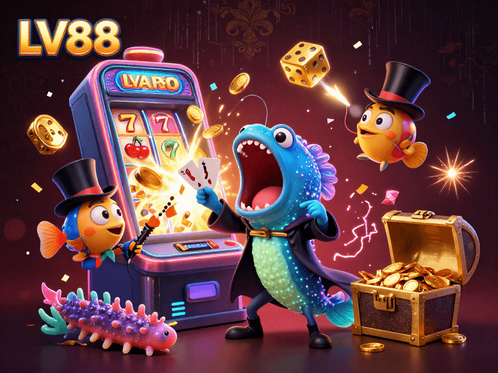 Experience thrilling wins with LV88 at an exciting online casino adventure illustration.