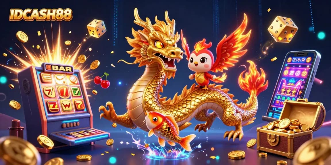 Experience the excitement of IDCASH88 slots with vibrant colors and dynamic casino elements.