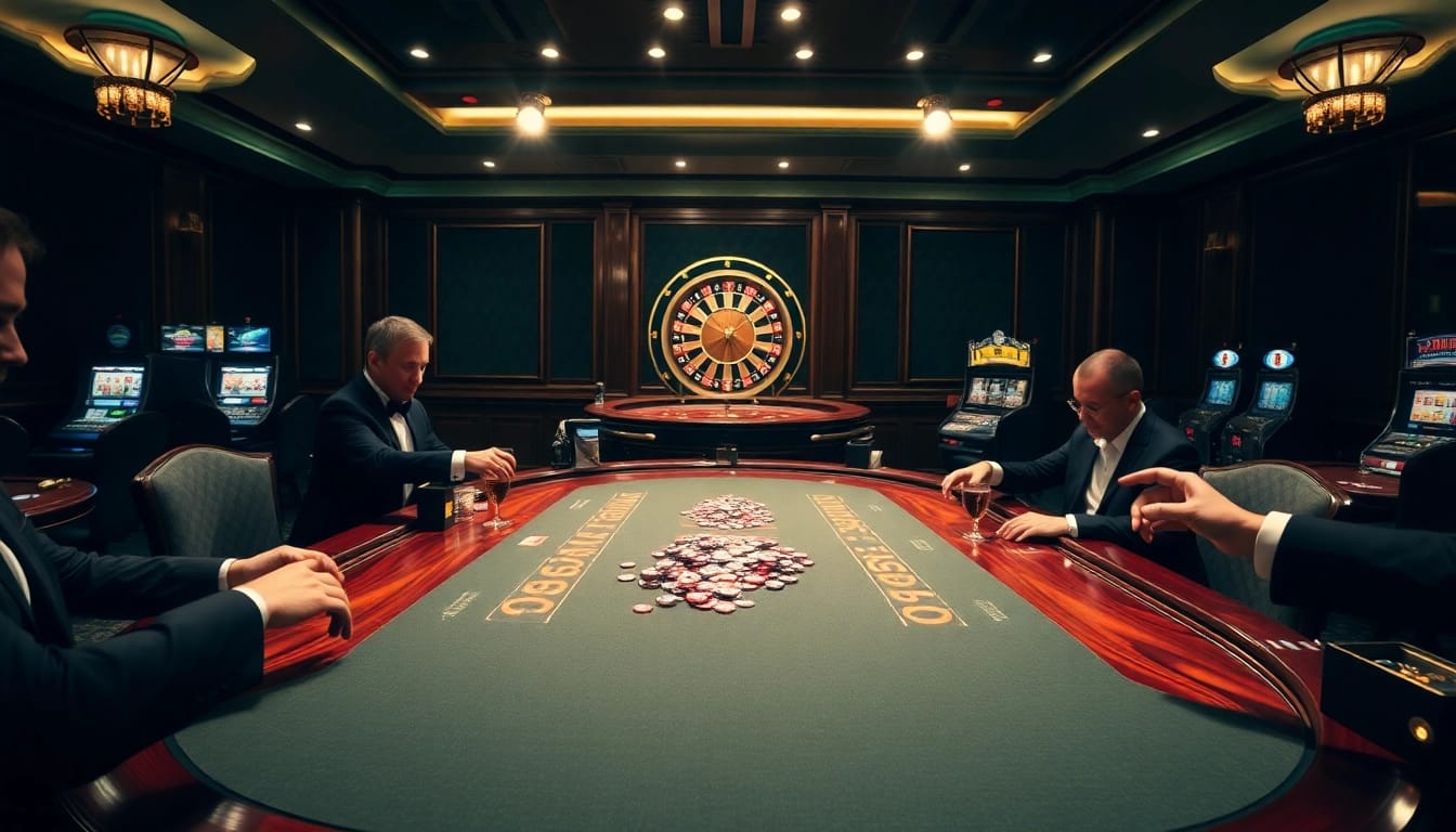 Experience the excitement of gambling at 789p's luxurious casino, featuring poker tables and slot machines.