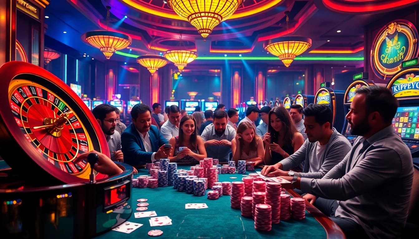KTPJITU showcases an exhilarating casino environment with a vibrant roulette wheel and engaging players.