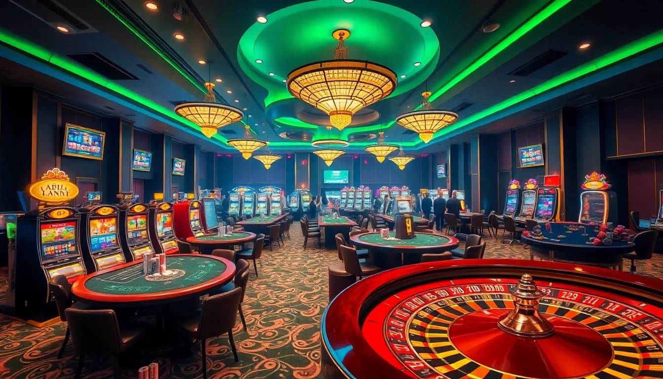 Exciting casino gaming scene featuring vibrant tables and online gambling elements, highlighting luongsontv.