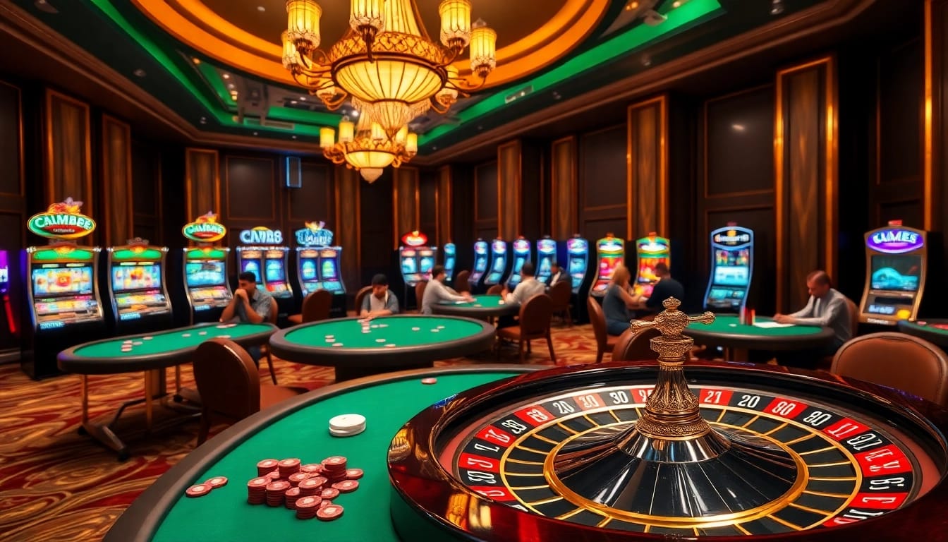 Engaged players enjoying poker at a luxurious casino with CM88 themed decor.