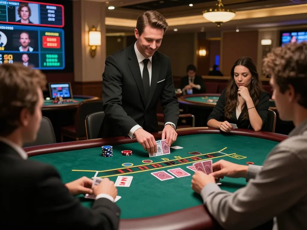Engaging live dealer game on https://lc88app.com/ showcasing professional blackjack gameplay and player interaction.