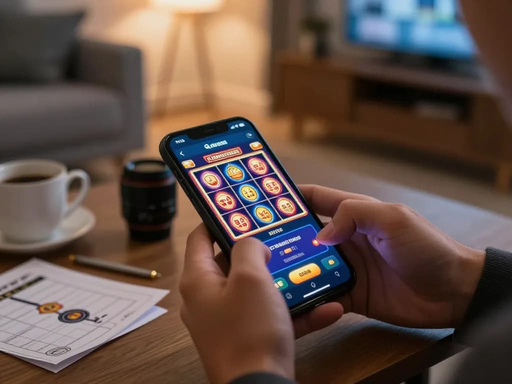 Engaged player enjoying 789club mobile gaming experience on smartphone with vibrant slot graphics