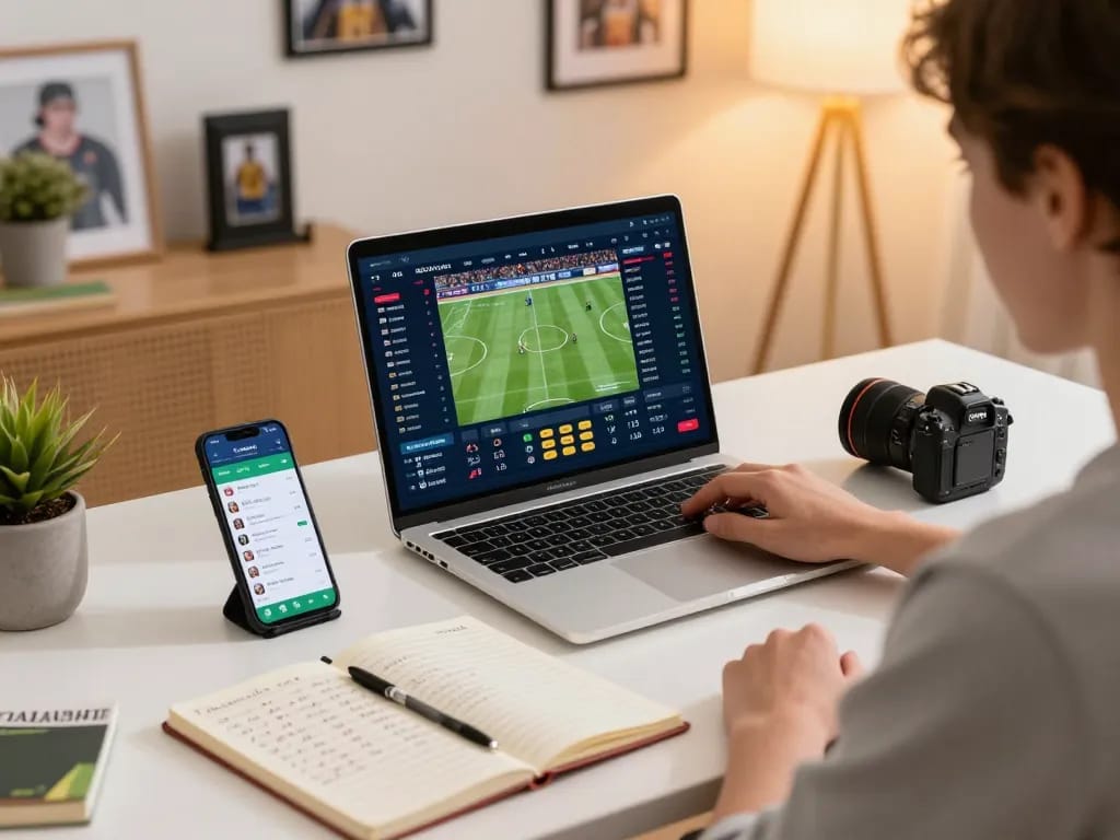 Engaged bettor reviewing fabet odds on laptop while analyzing sports strategies at home.