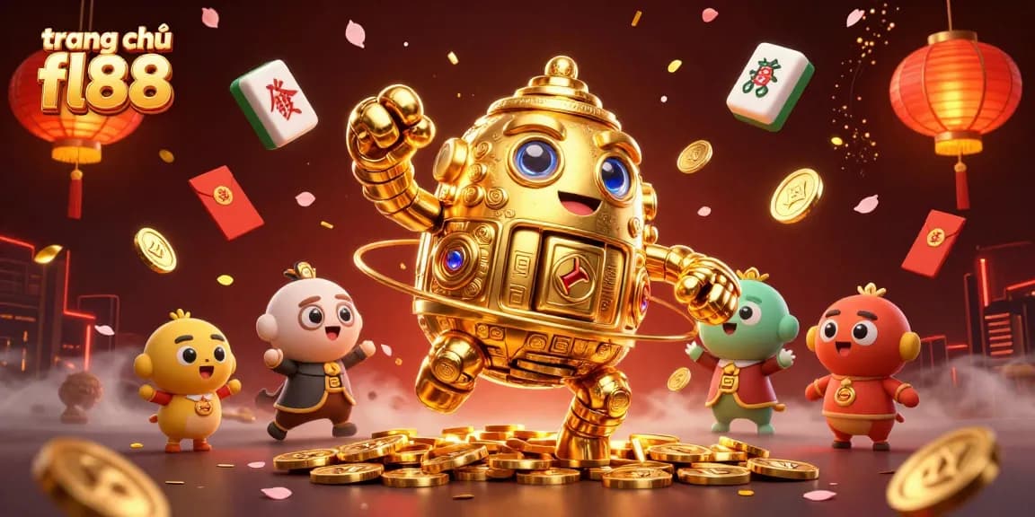 Experience the thrilling vibe of trang chủ fl88 with a golden golem and vibrant casino elements.