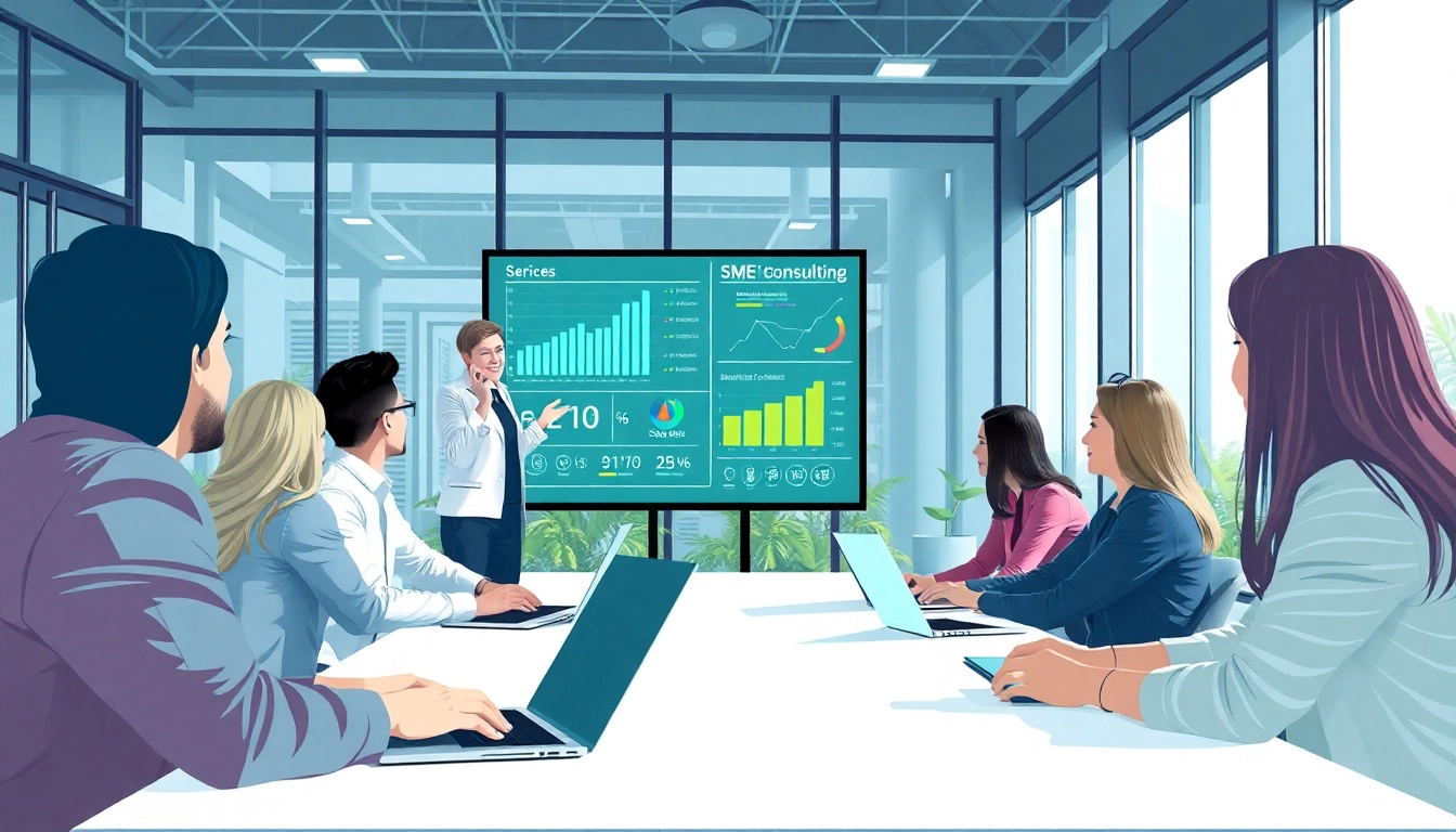 Engage with SME AI consulting services in a collaborative meeting showcasing innovative AI applications.