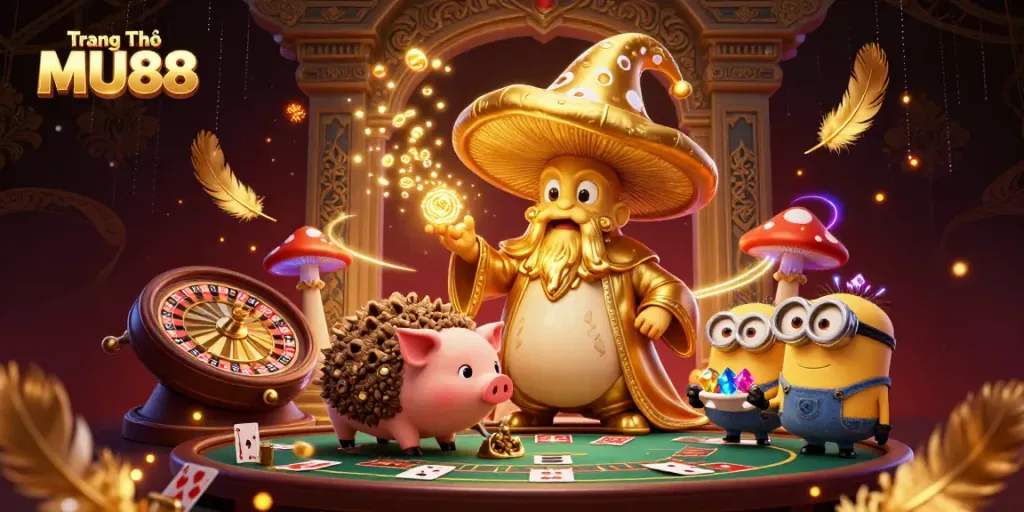 Engage with Trang Chủ MU88 through an enchanting 3D casino world featuring a magical scene with vibrant game elements.