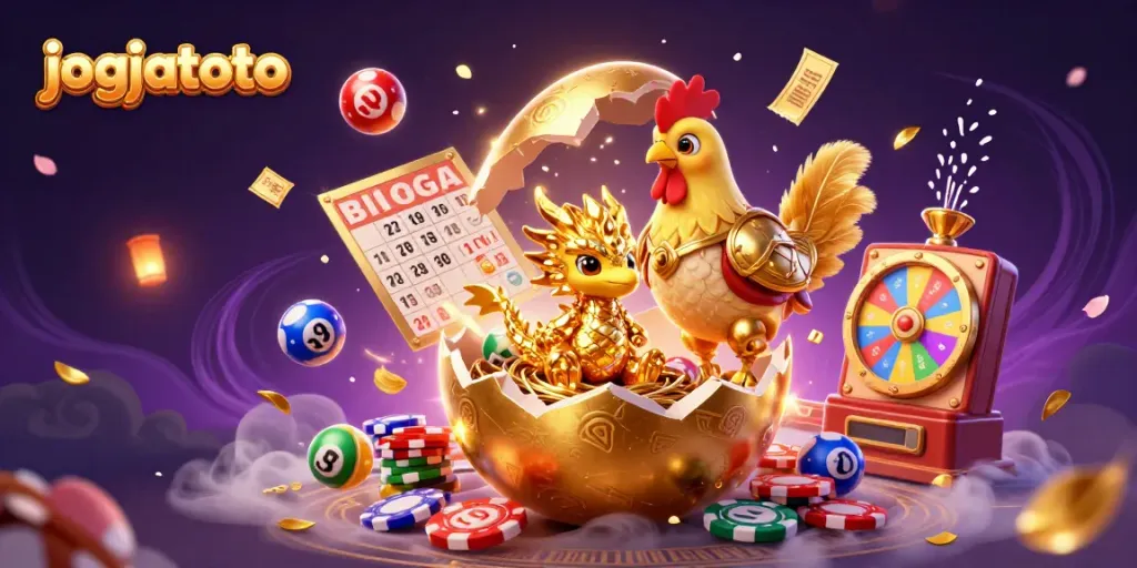 Experience the thrill of jogjatoto with this vibrant 3D illustration showcasing a golden dragon guarding poker chips amid a dazzling casino ambiance.