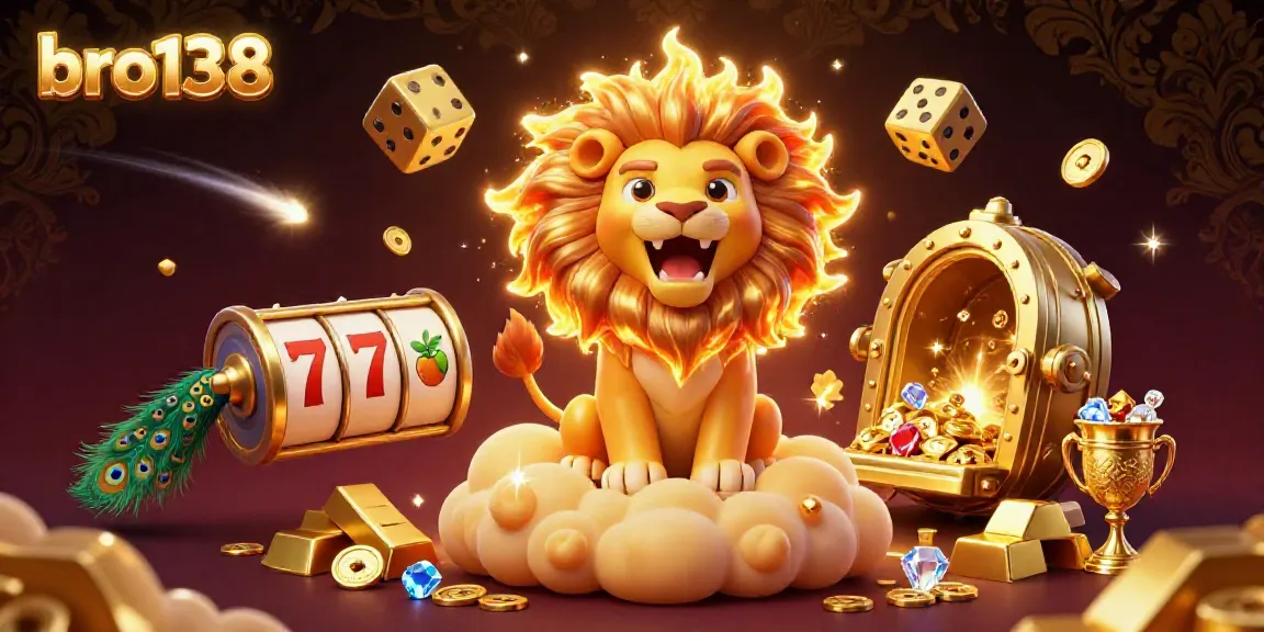 Spin to win at bro138 with slot reels and golden treasures in a vibrant casino scene.