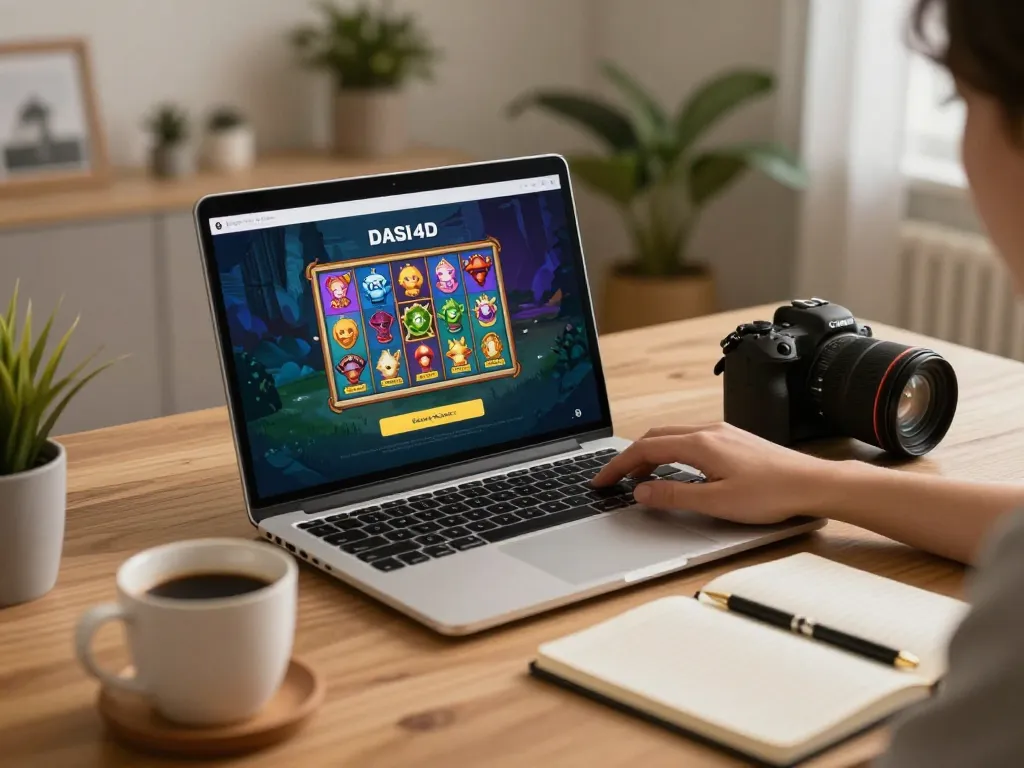 Antarmuka login DASI4D ditampilkan di laptop saat pengguna merencanakan strategi untuk memenangkan permainan.