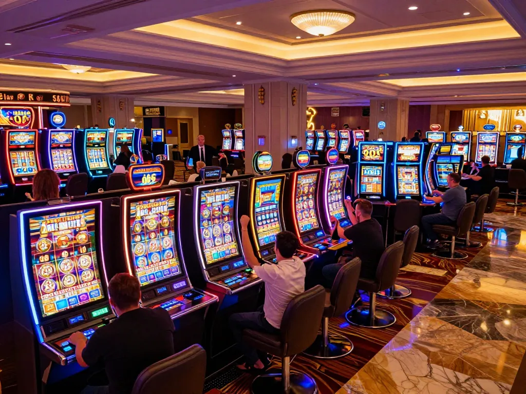 Players celebrating a jackpot win at 566 casino slot machines, vibrant gaming atmosphere