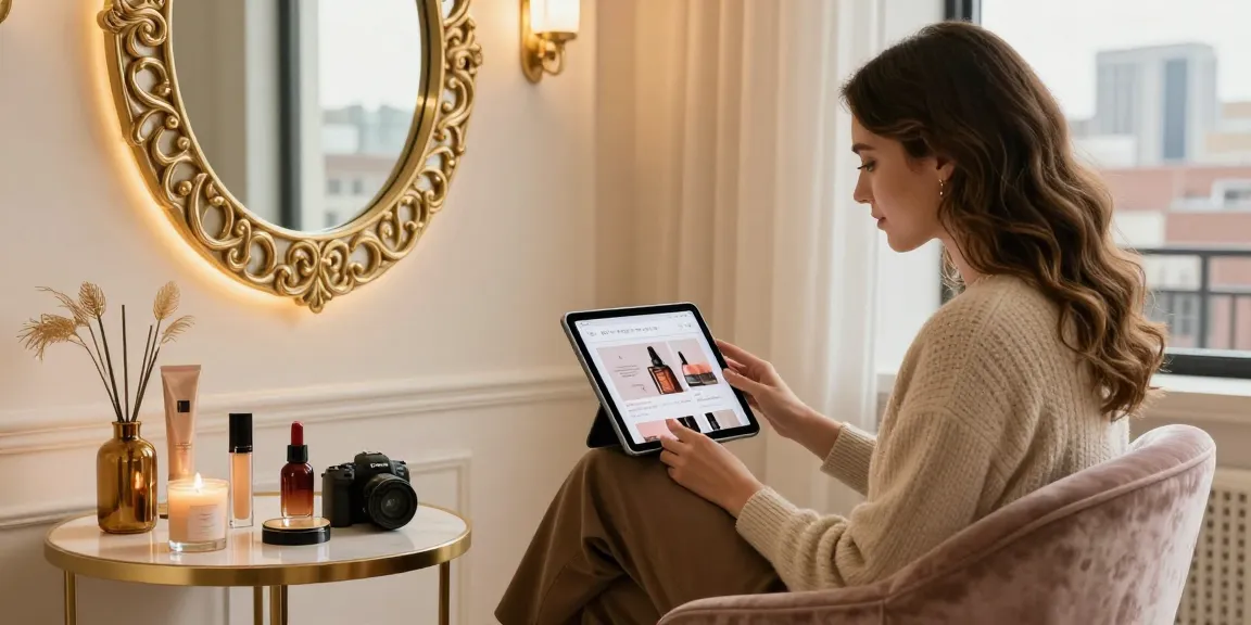 Pengalaman berbelanja online LUXURY12 Online dengan wanita elegan di kursi mewah.
