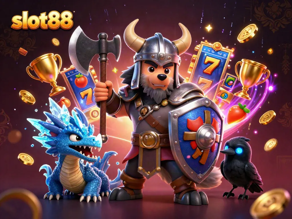 Experience excitement with slot88 as wolves and dragons lead the jackpot fun in this thrilling 3D rendering.