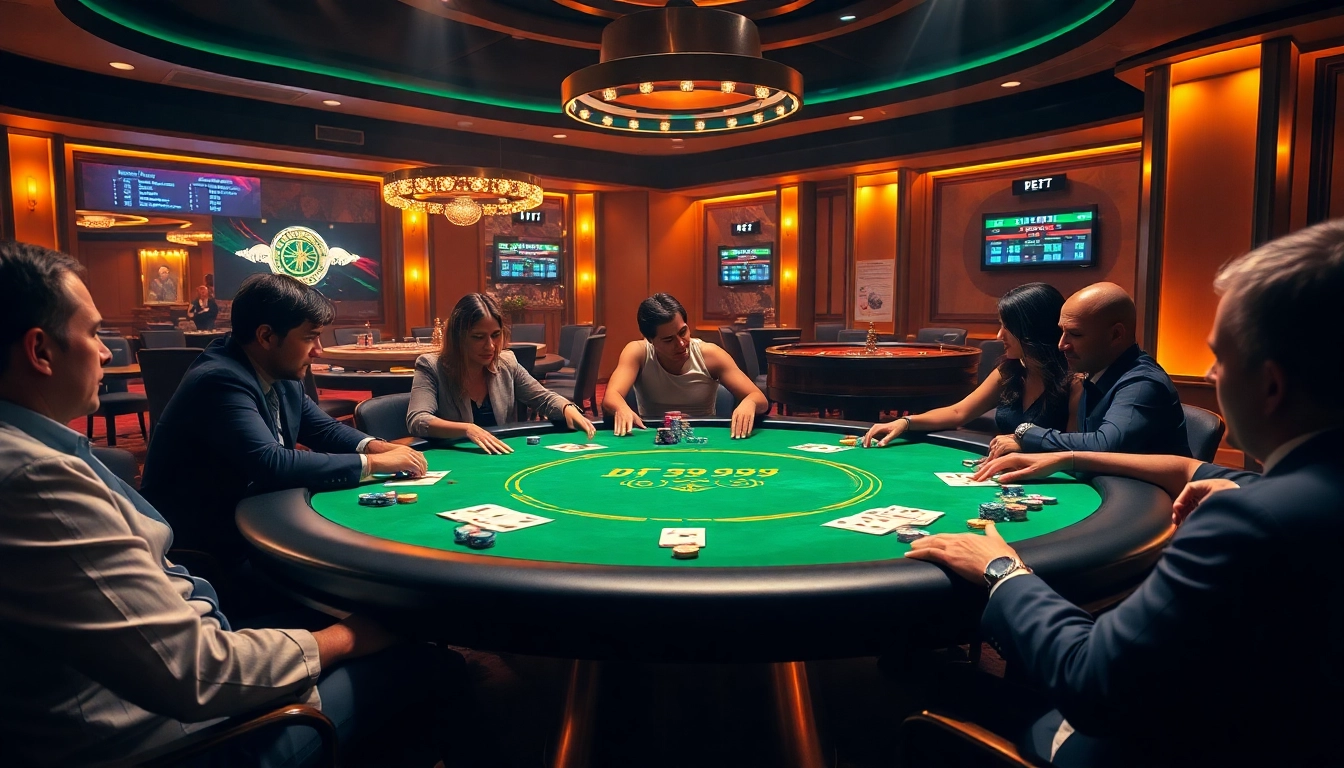 Exciting gameplay at a DF 999 poker table in a luxurious casino setting.