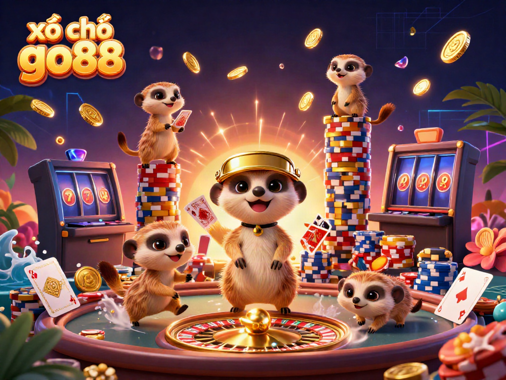 Experience the excitement of xổ số go88 with playful meerkats managing a lively casino scene.