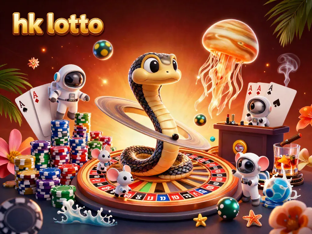Hasil hk lotto dengan ilustrasi 3D karakter unik bertema kasino dan lotere.