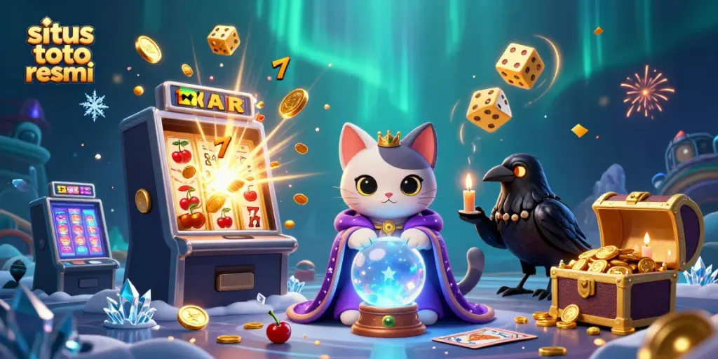 Experience the thrill of winning on situs toto resmi with this vibrant casino-themed illustration showing characters and exciting game elements.