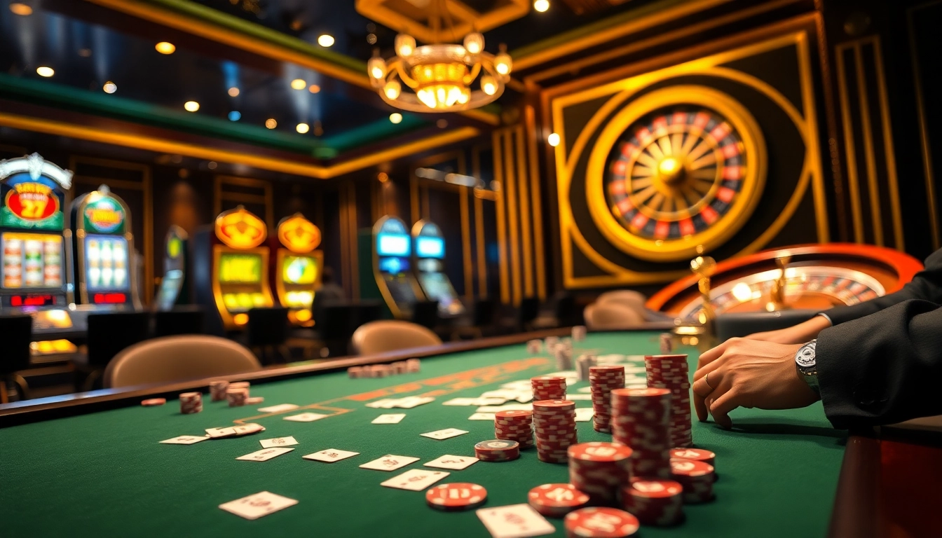 Exciting poker game action at Xin88's luxurious casino with high stakes.