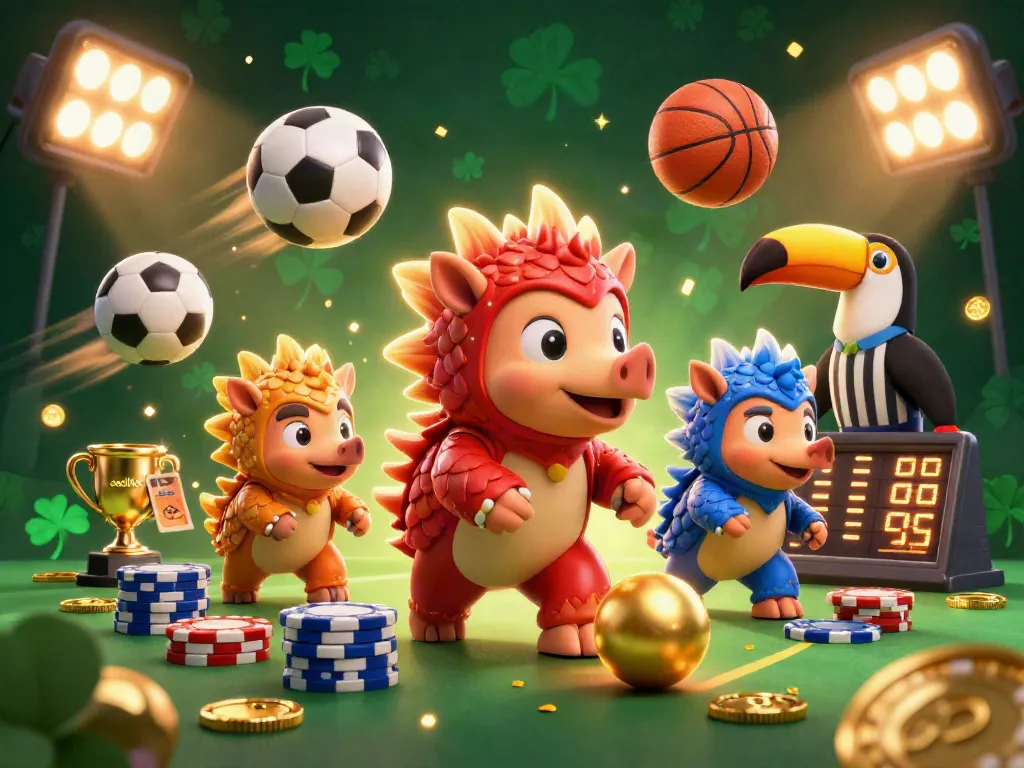 Socolive1 pangolins compete in a vibrant casino scene, rolling through poker chips and sports elements.