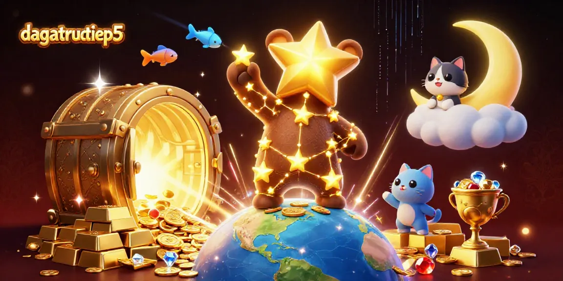 Engage with dagatructiep5 as a constellation bear scoops coins, surrounded by treasures in an exciting casino-themed illustration.
