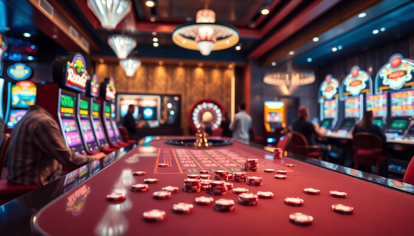 Experience luxurious gaming with MMOO at a vibrant online casino featuring slot machines and poker action.