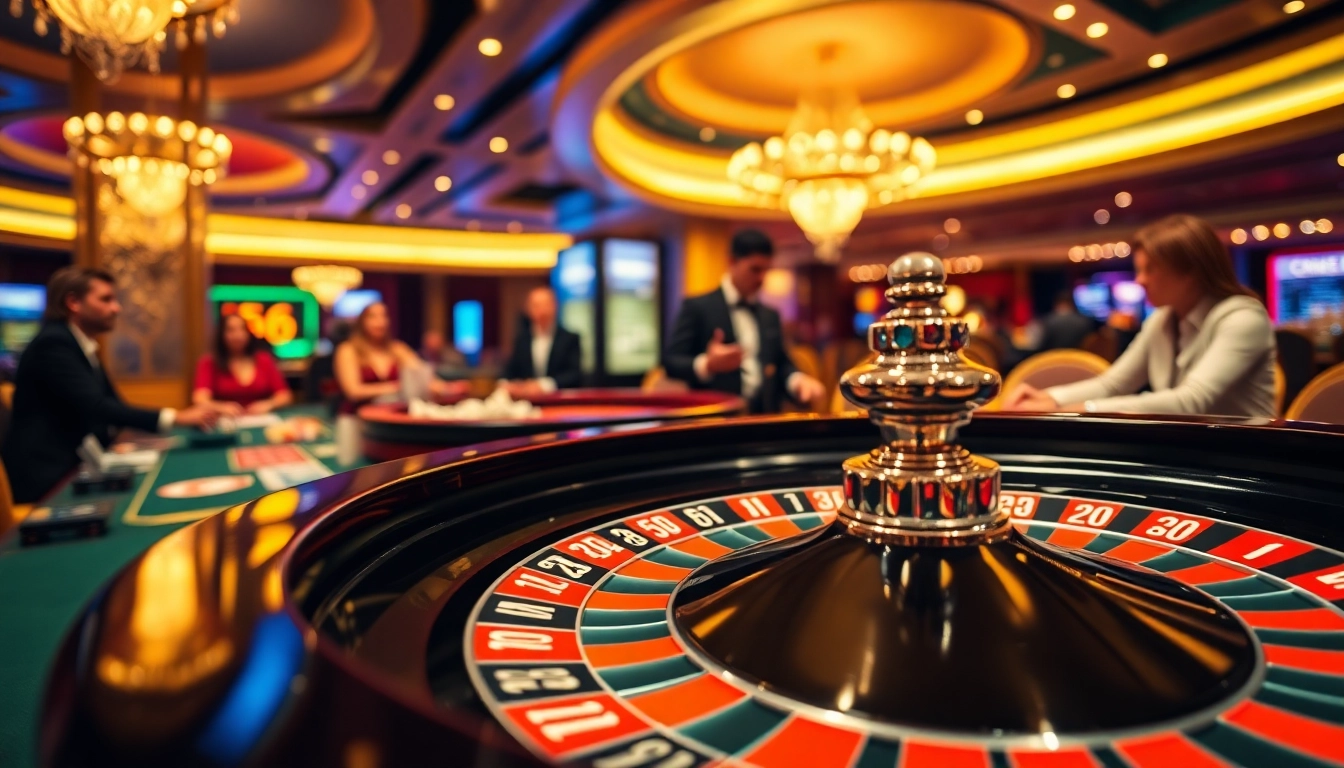 OLYMPUS88 menampilkan permainan roulette di kasino yang glamor dengan pemain yang terlibat
