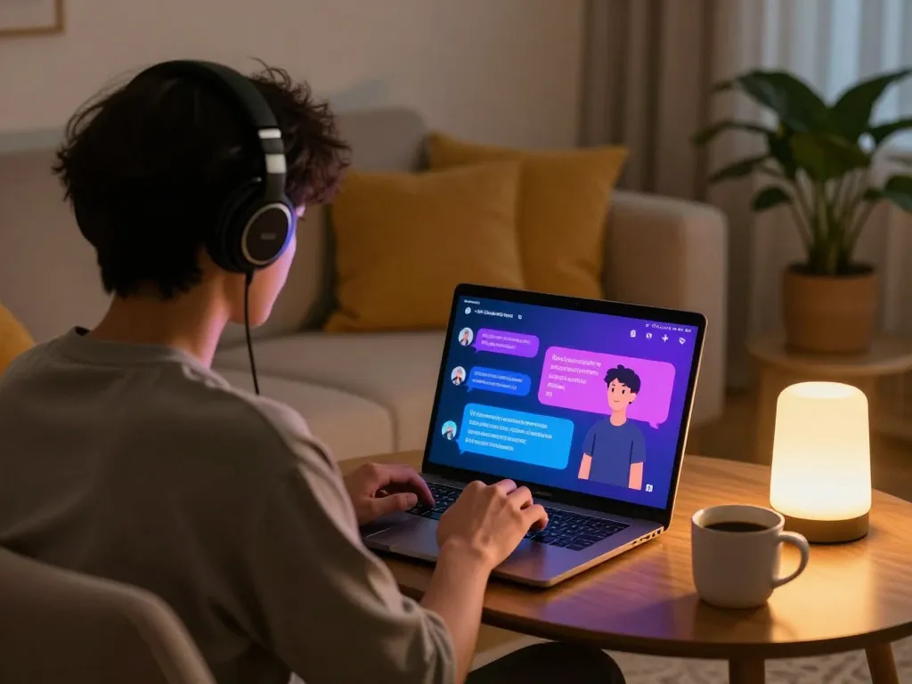 Engaging user experience with crushonai character AI in a cozy home setting.